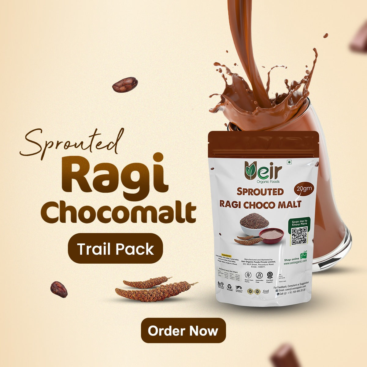 Organic Ragi Mault Powder Nutrient-Rich Bliss in Every Sip: Sprouted Ragi Choco Malt | Ragi Malt ...